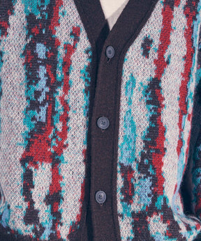 Airy Mohair Crazy Stripe Prime-Over V-Neck Knit Cardigan