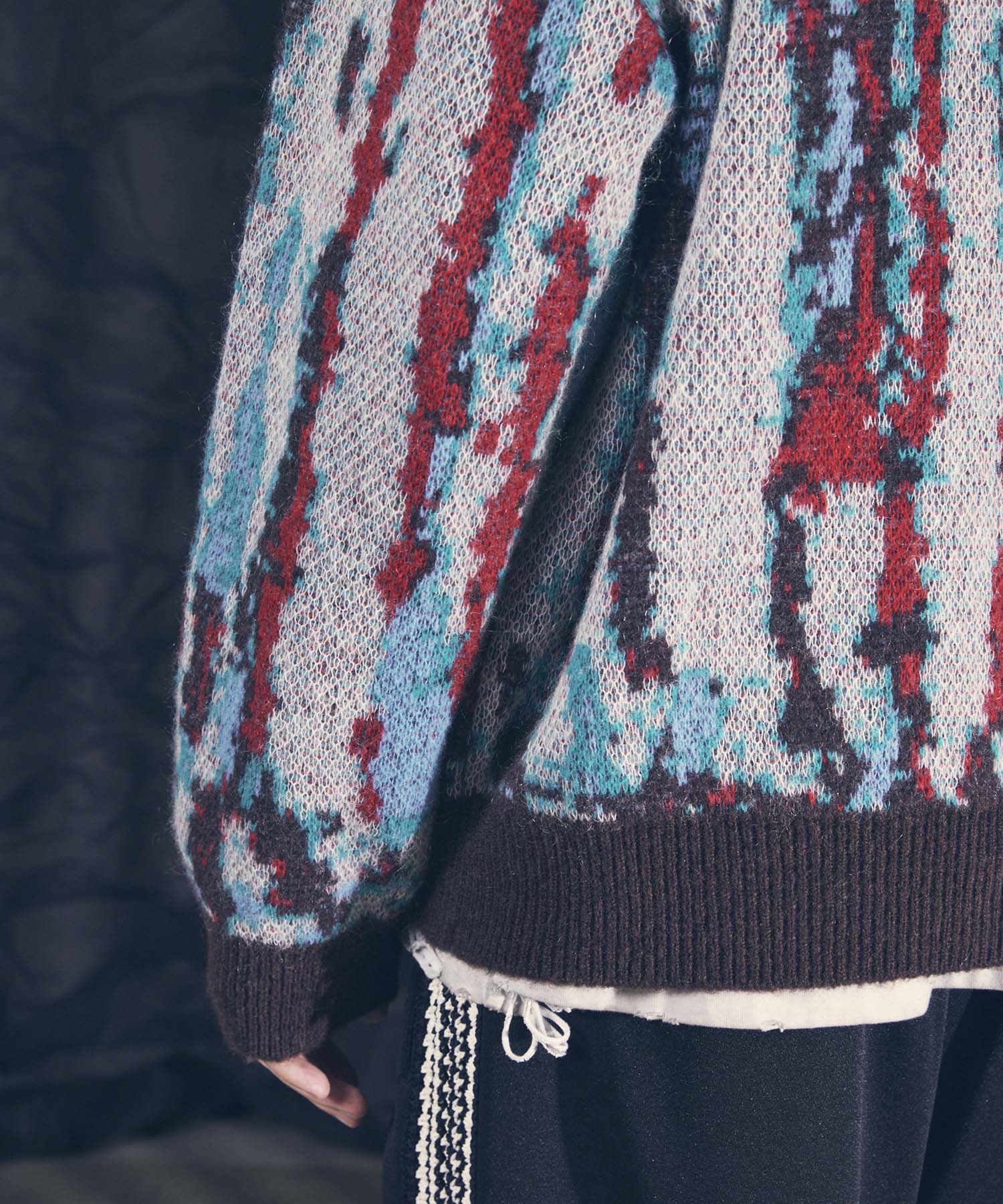 Airy Mohair Crazy Stripe Prime-Over V-Neck Knit Cardigan