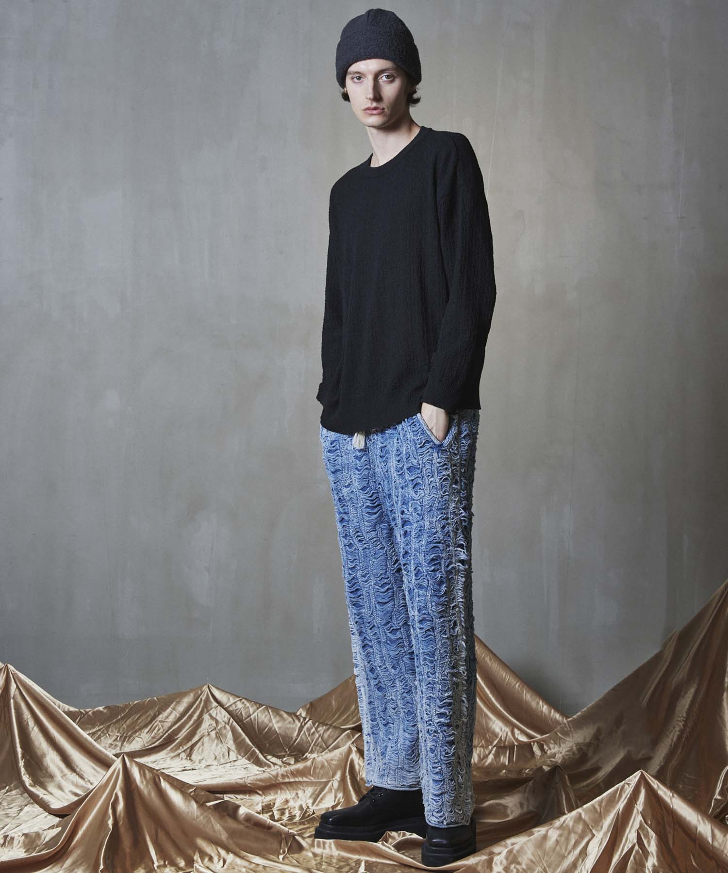 Snow Wash Destroy Fringe Denim Prime-Wide Pants