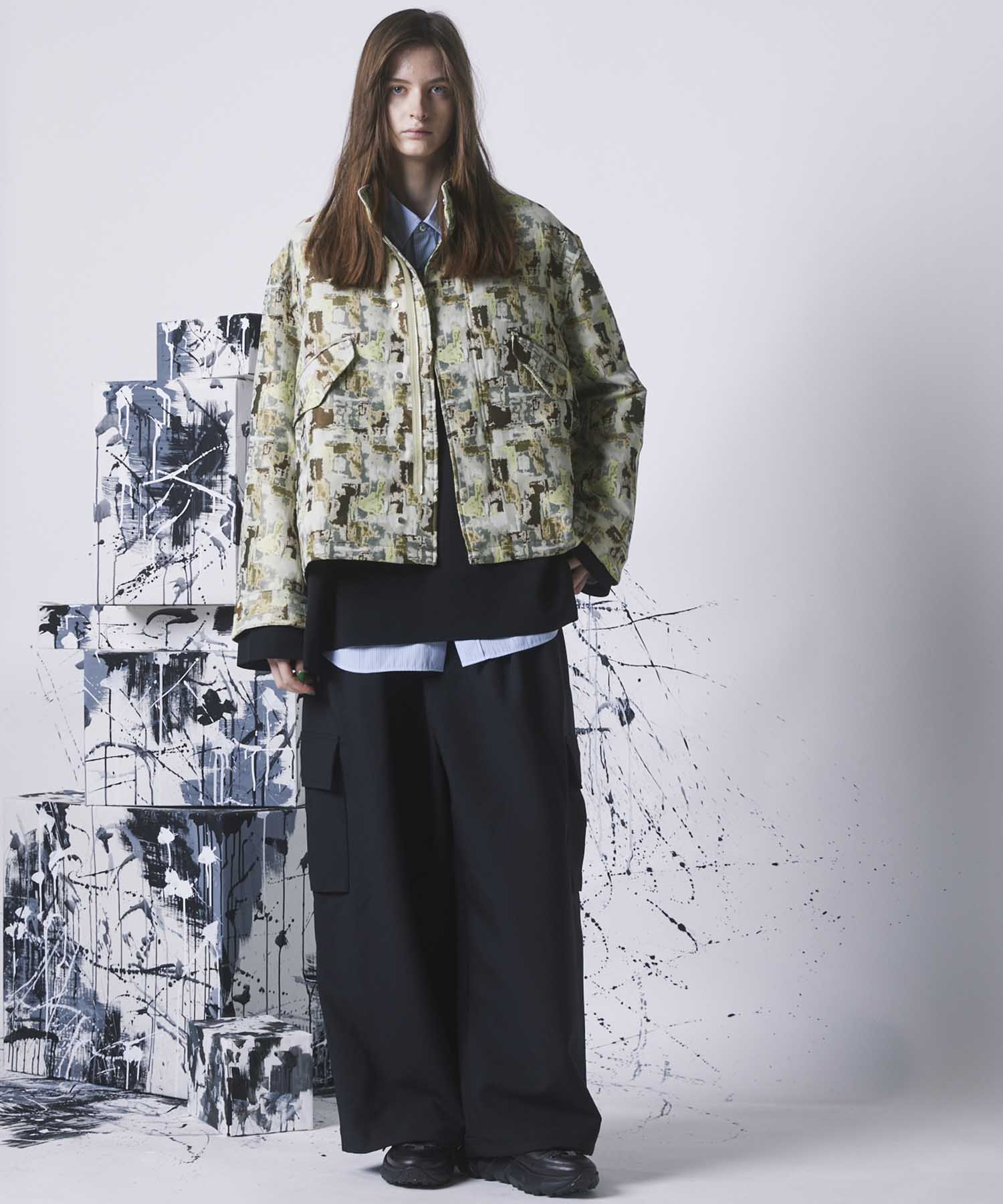 【SALE】Abstract Jacquard Dress-Over Short Mods Coat
