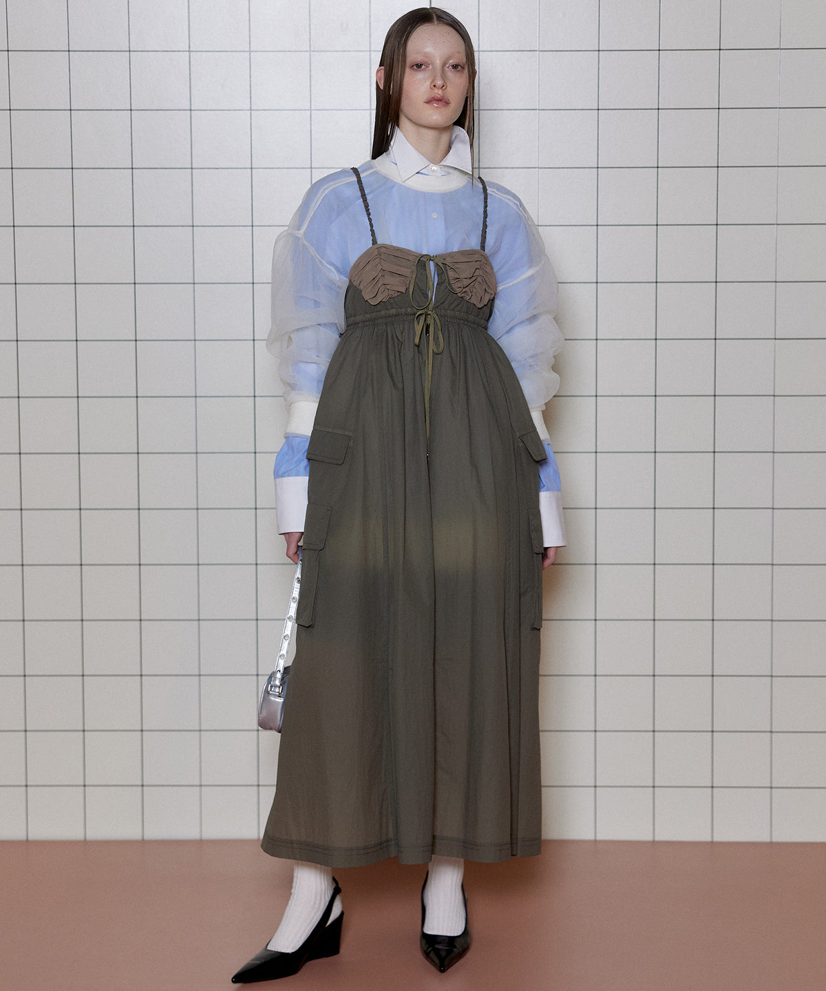 【24SPRING PRE-ORDER】Sheer Work Camisole One-piece Dress