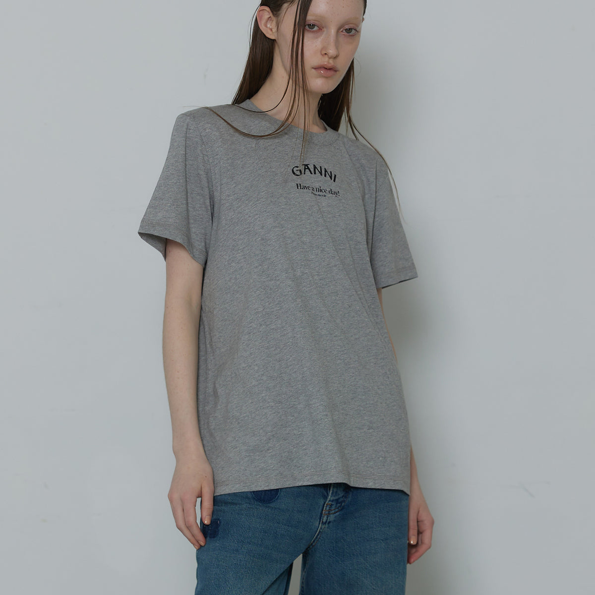 GANNI】Thin Jersey Relaxed O-neck T-shirt