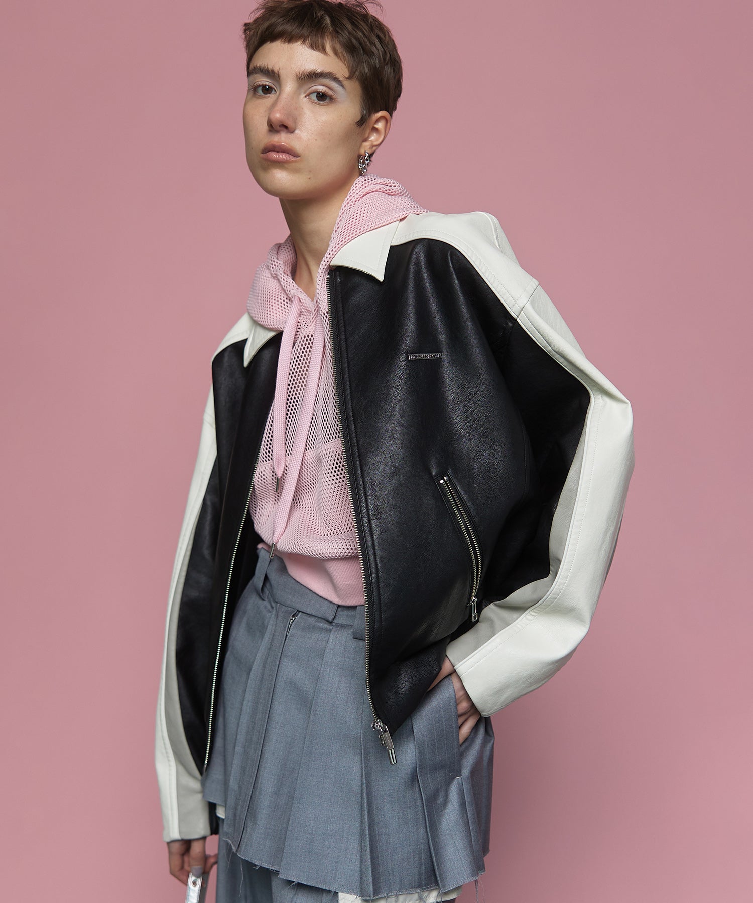 Bicolor Vegan Leather Blouson