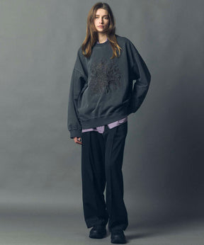 Flower Embroidery Heavy-Weight Pigment Sweat Prime-Over Crew Neck Pullover
