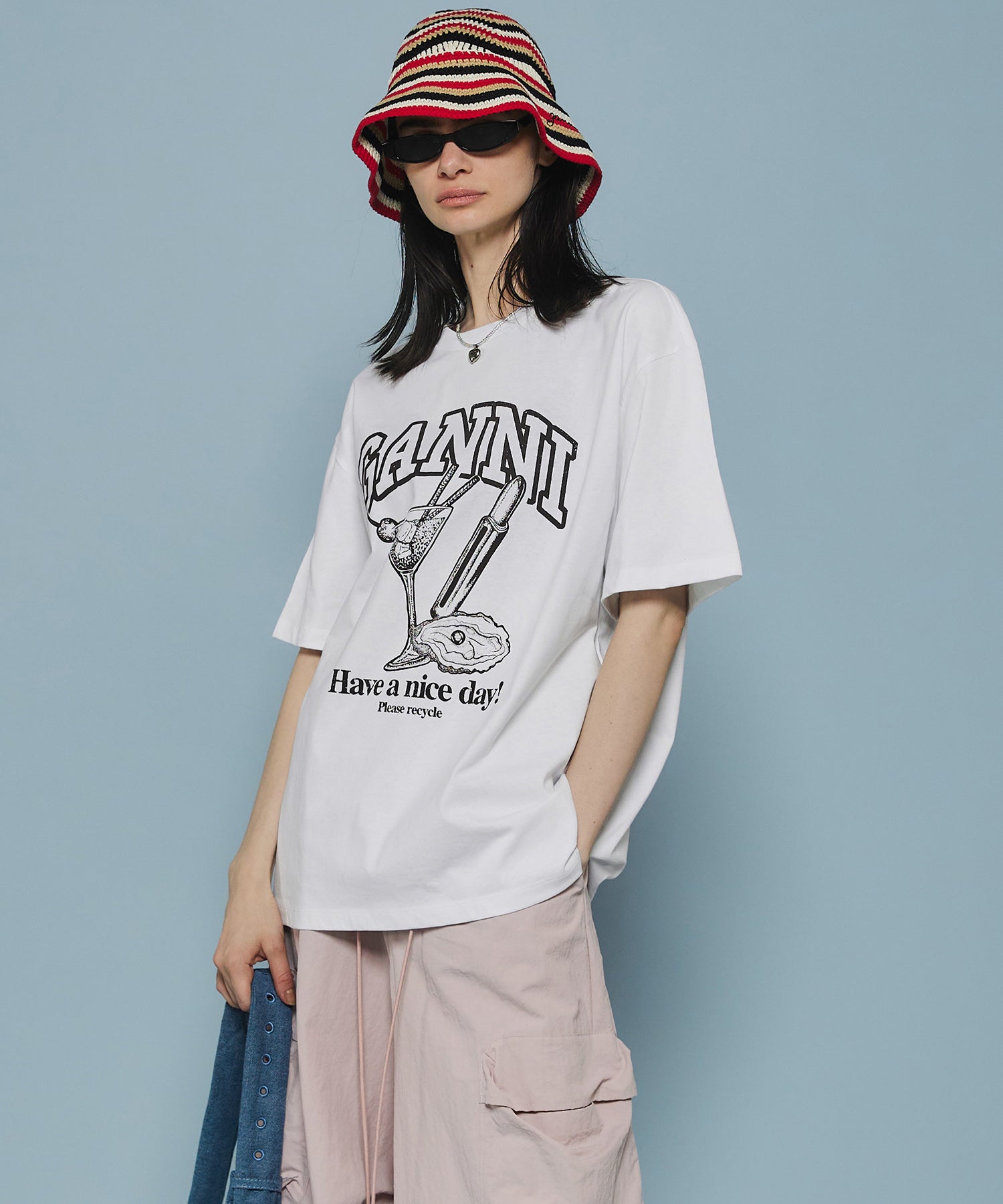 GANNI】Future Heavy Cocktail Drop Shoulder T-shirt