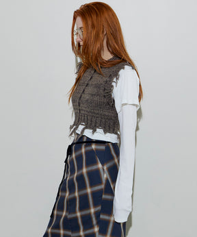 【24AUTUMN PRE-ORDER】Distressed Effect Fringe Knit Vest