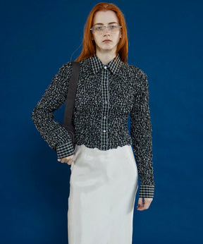 【24AUTUMN PRE-ORDER】Checkered Shirring Short Length Shirt