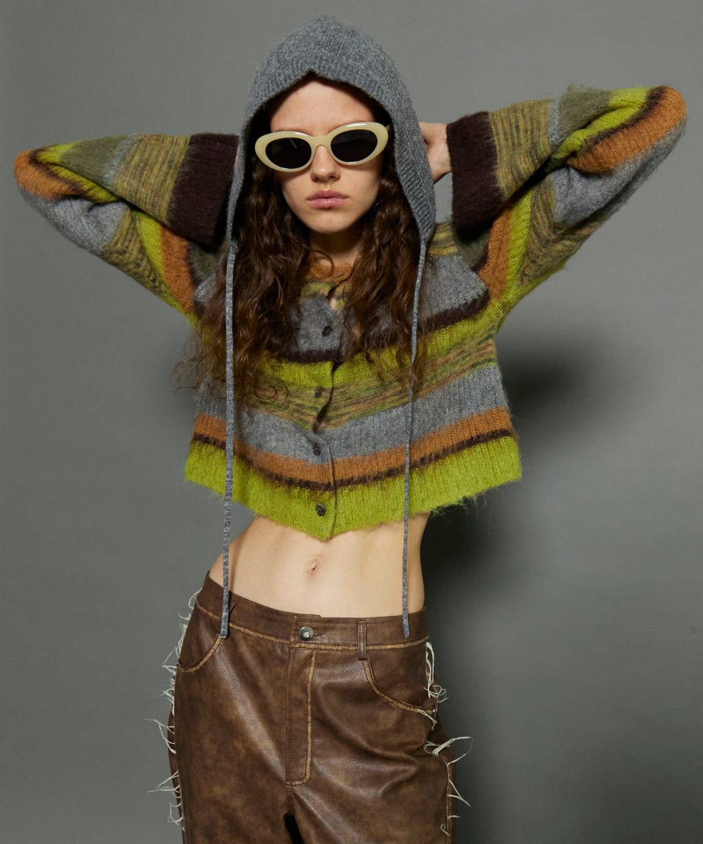 24AUTUMN PRE-ORDER】Multi Border Short Length Knit Cardigan 