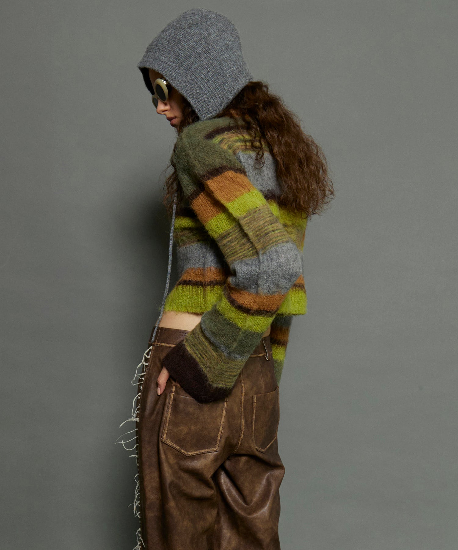 【24AUTUMN PRE-ORDER】Multi Border Short Length Knit Cardigan