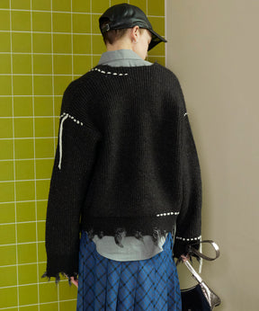 【24AUTUMN PRE-ORDER】Hand Stitch Deep V-neck Knitwear