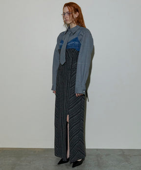 Denim Tweed Combination Maxidresses