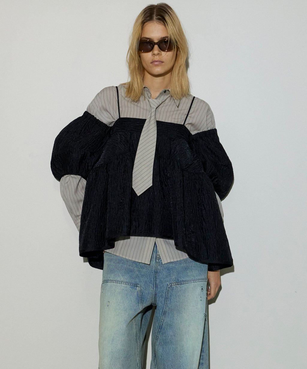 SALE】Jacquard 2way Puff Sleeves Tunic