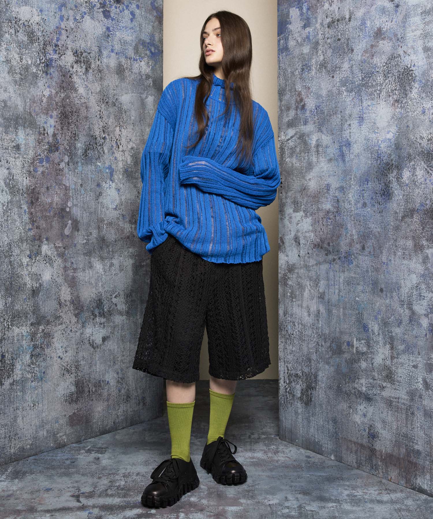 [24AW Pre-Order] Pinori Long Space-Dye Gradation Prime-Over Crew Neck Knit Pullover.