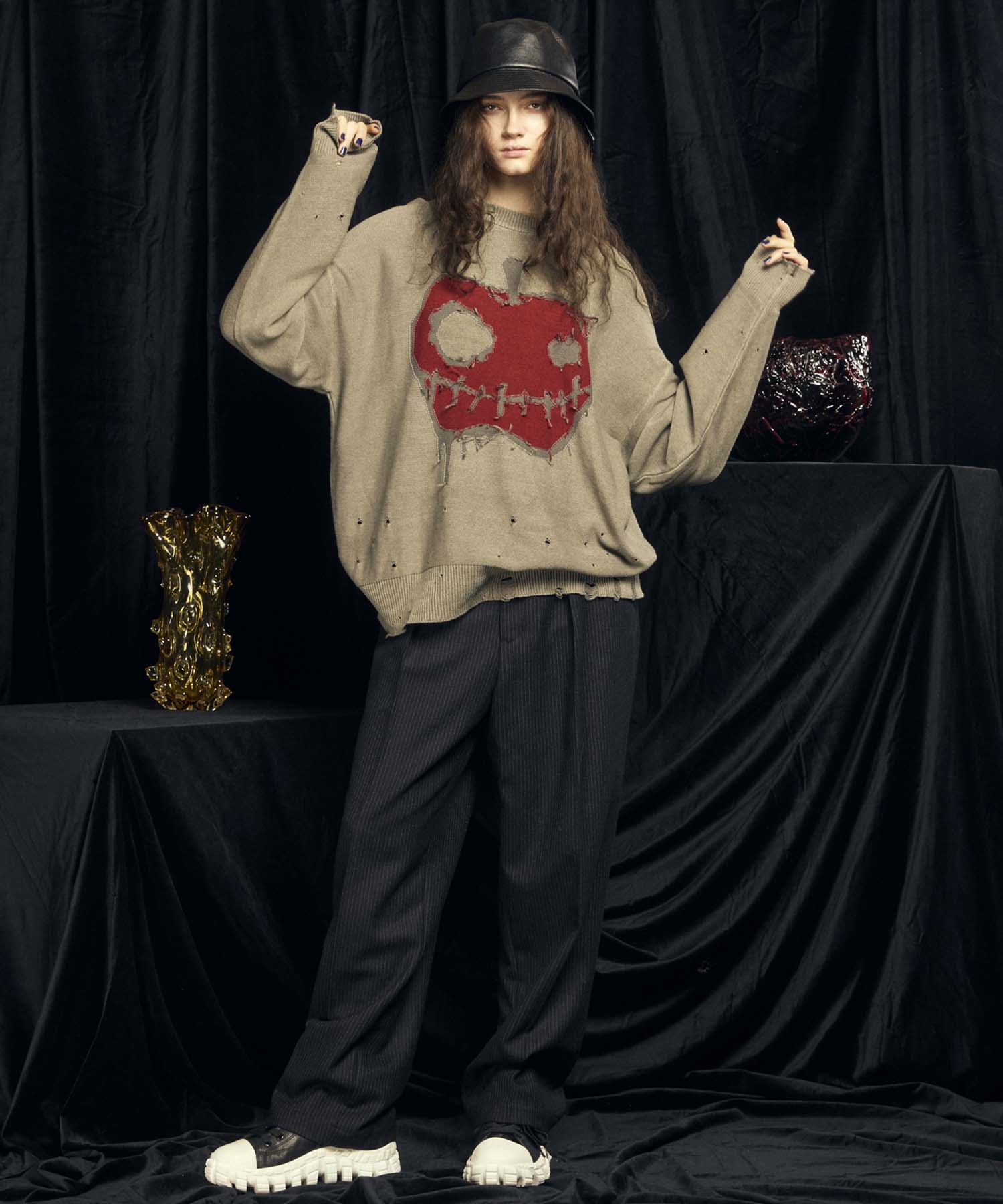 [24AW Pre-Order] Embroidery Damage Prime-Over Crew Neck Knit Pullover.