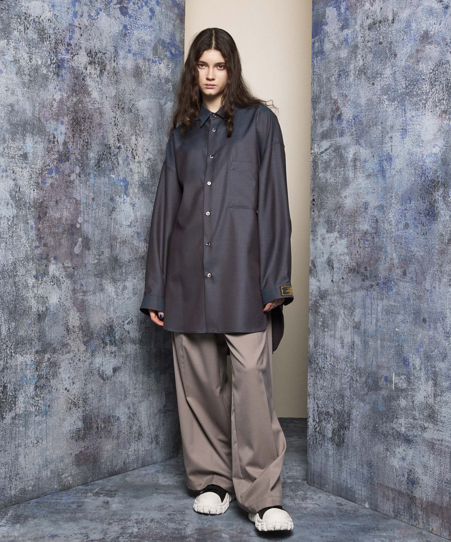 Wool Mix Continuous Town-Tuck Wide Pants