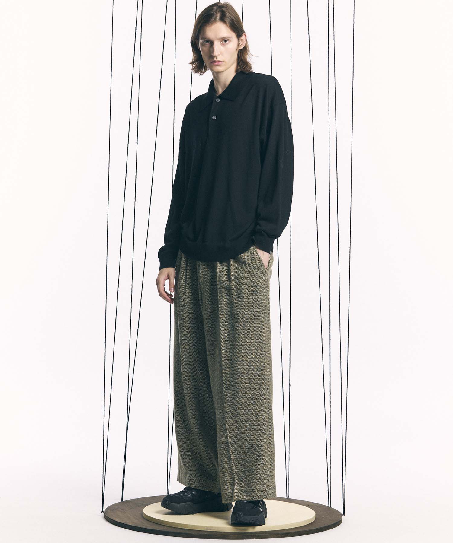 【Italian Dead Stock Fabric】Three-tuck Wide Pants