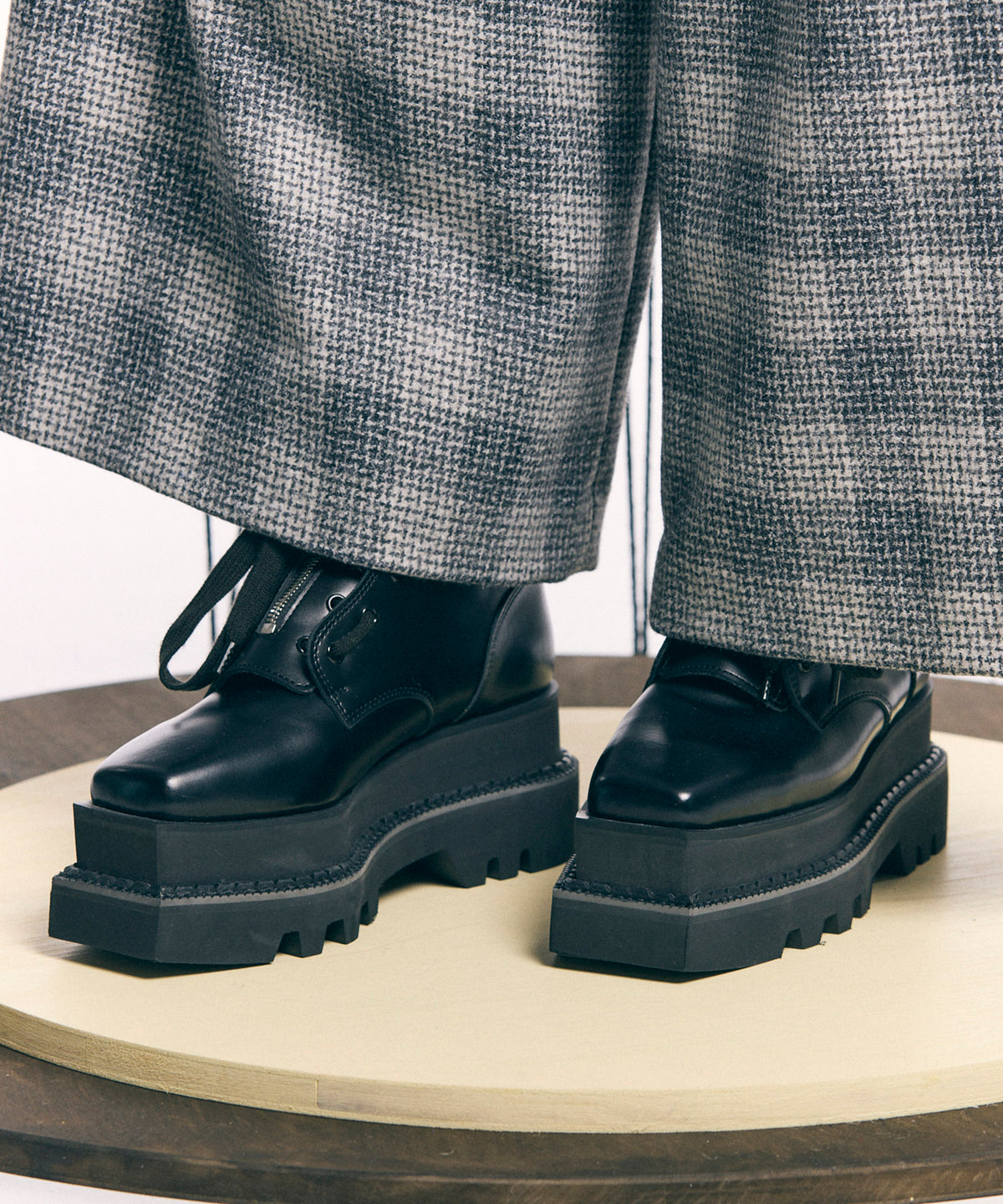 [Special SHOES FACTORY COLLABORATION] Italian Vibram Square Sole Front Zip Long Boots Made in Tokyo