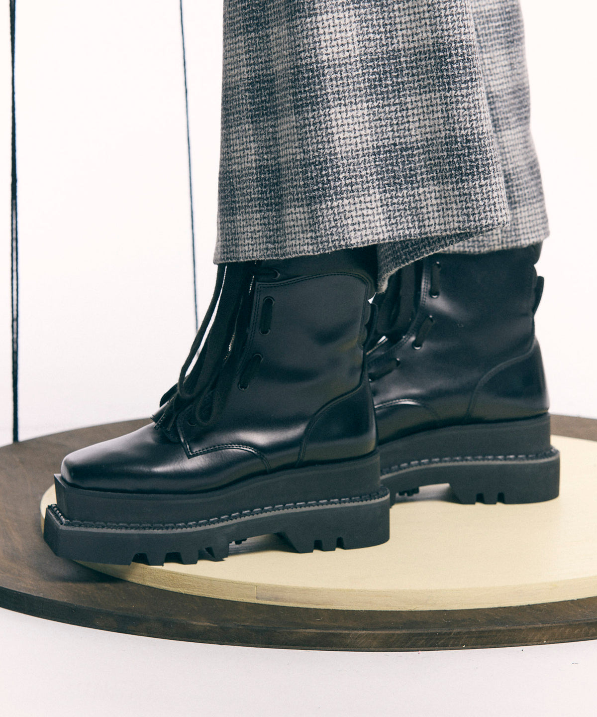 [Special SHOES FACTORY COLLABORATION] Italian Vibram Square Sole Front Zip Long Boots Made in Tokyo