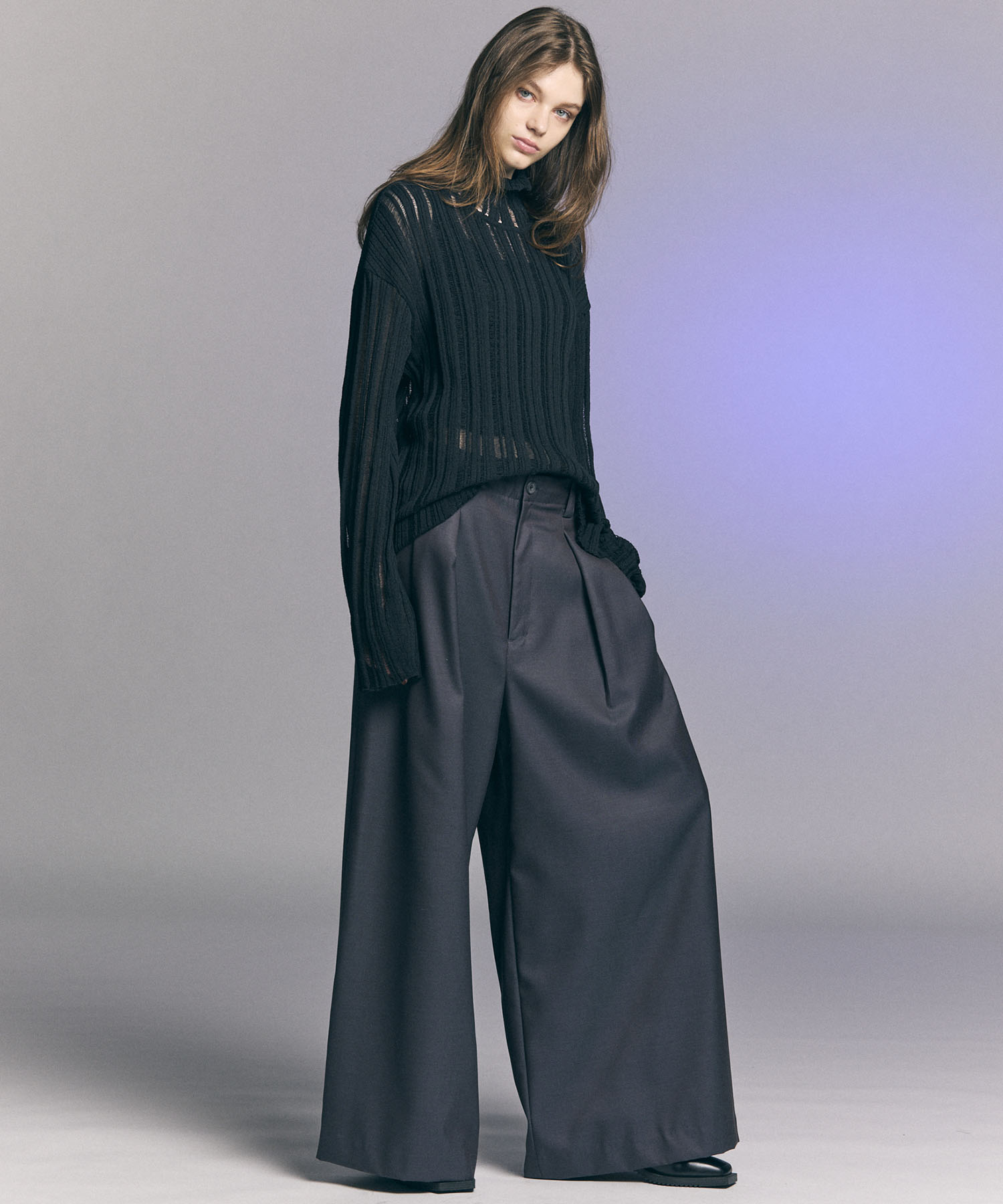 【24AW PRE-ORDER】Sheer Rib Knit Prime-Over Turtle Neck Knit Pullover