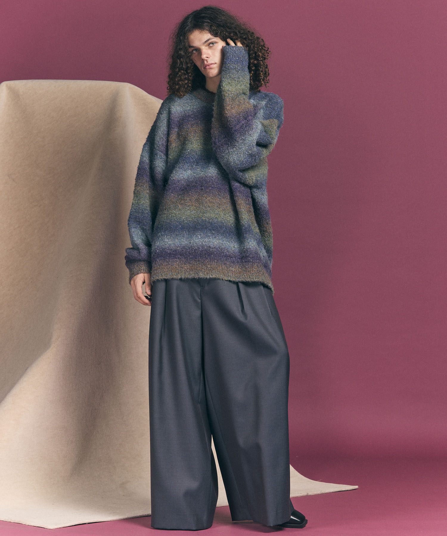 【24AW PRE-ORDER】MOKOMOKO Gradation Border Prime-Over Crew Neck Knit Pullover