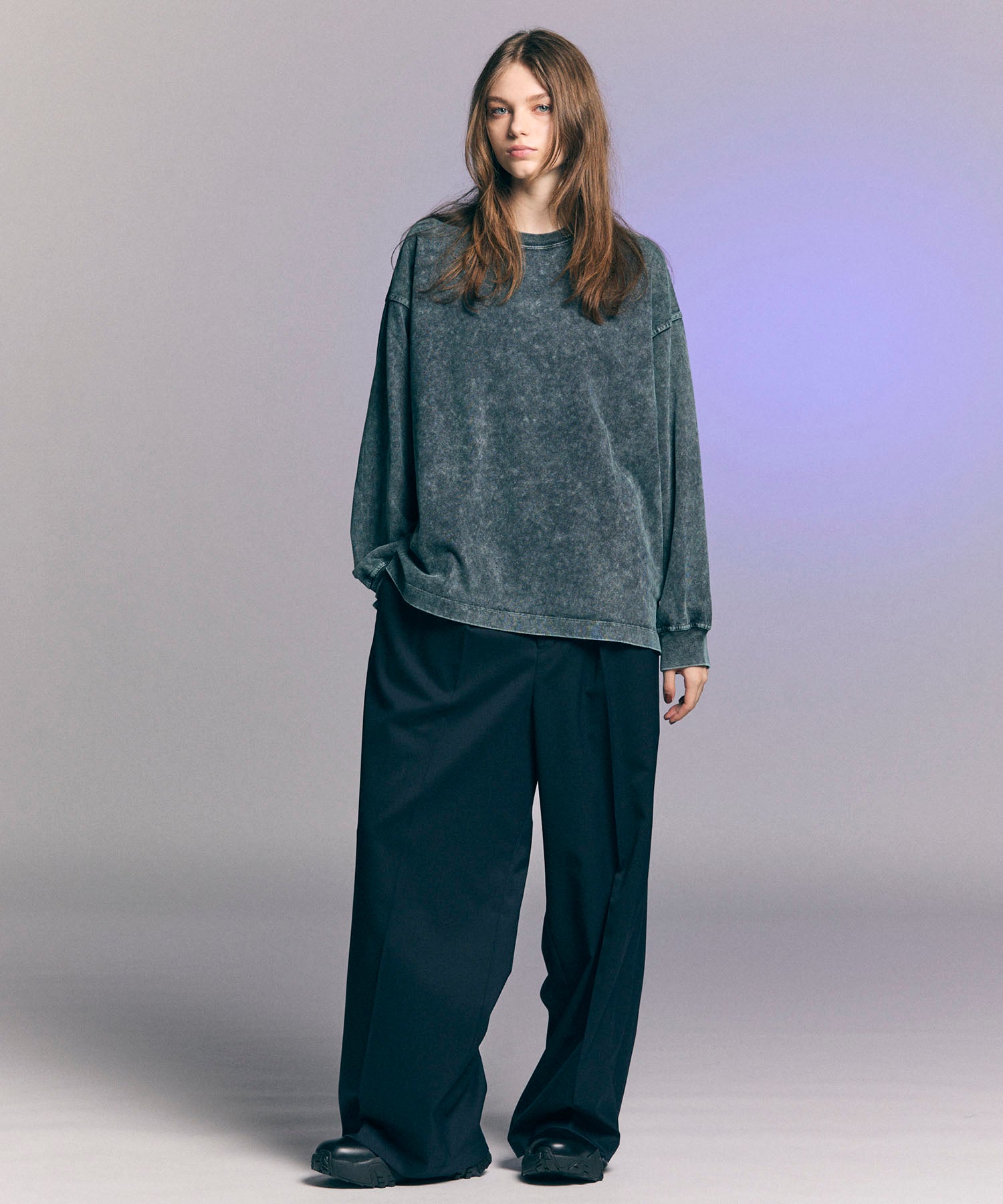 Wool Mix Continuous Town-Tuck Wide Pants