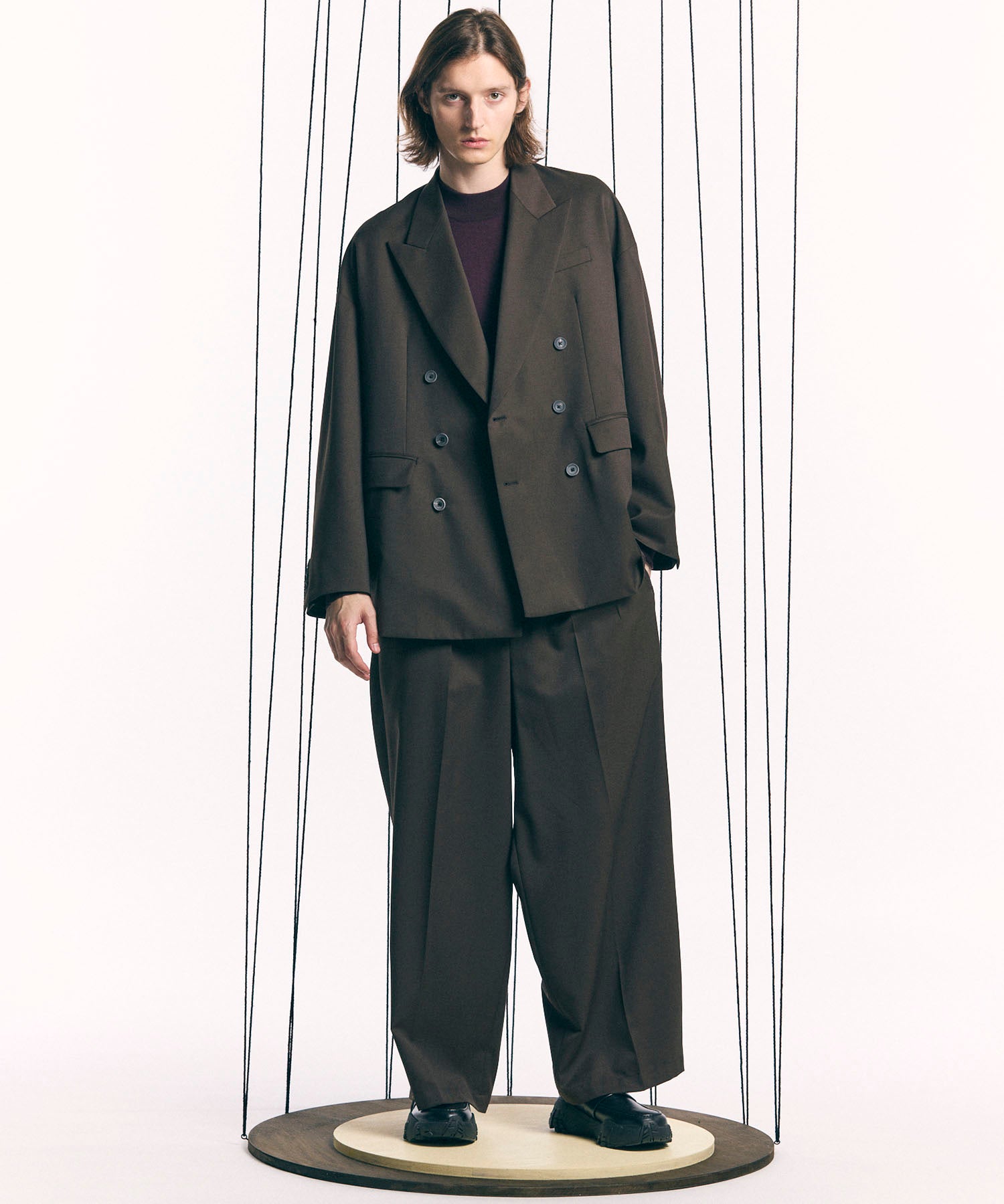 Wool Mix Continuous Town-Tuck Wide Pants