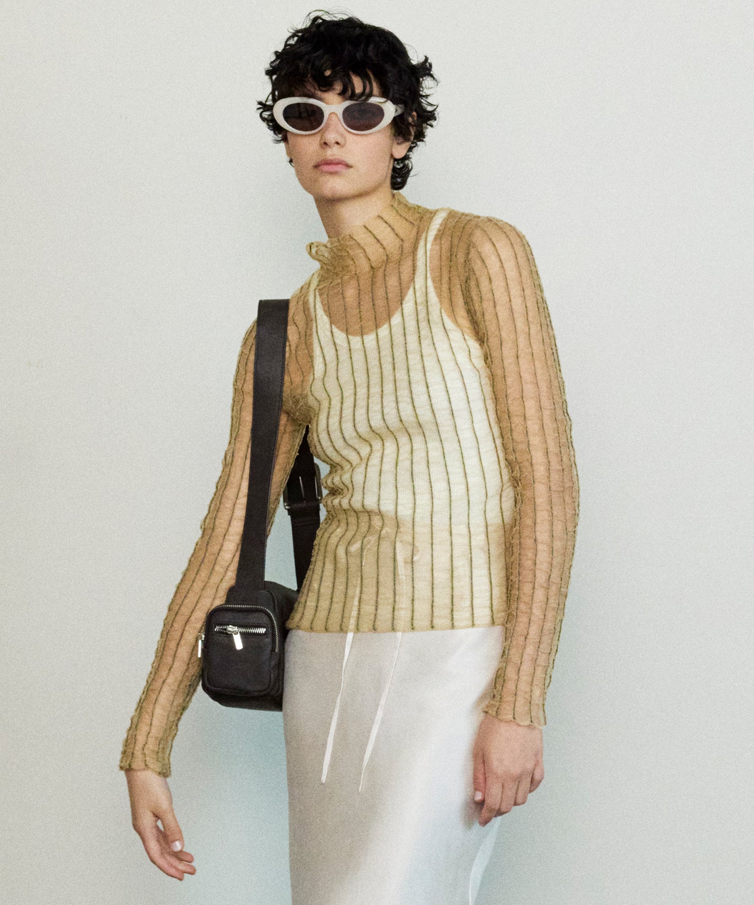 Shirring Stripe Sheer Knitwear