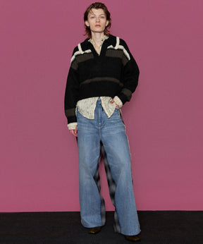 【24WINTER PRE-ORDER】Plaid Pattern Bicolor Denim Pants