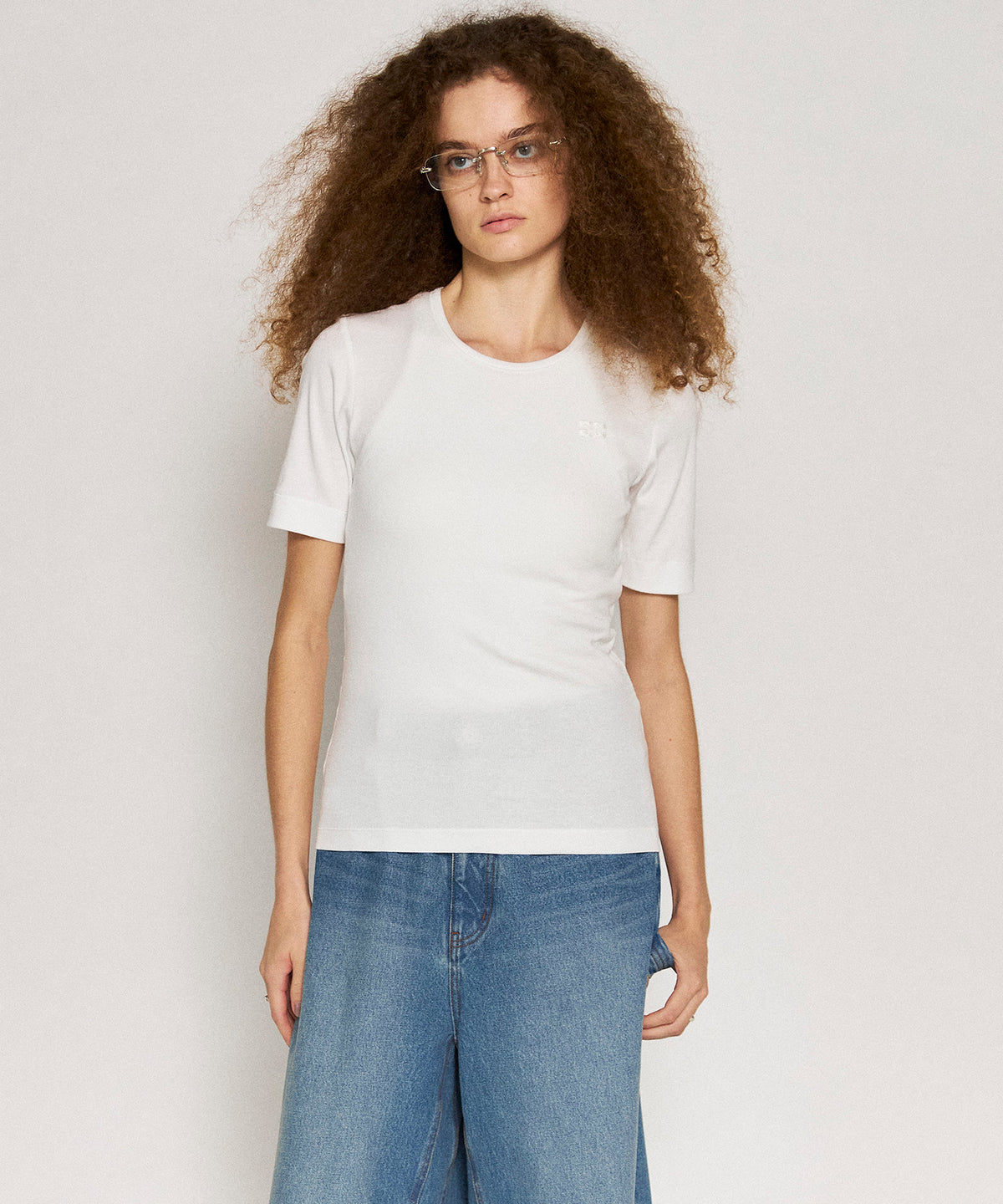 [Ganni] Soft Cotton Rib Short Sleeve T-Shirt