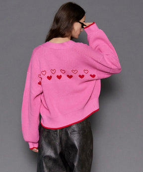 【24WINTER PRE-ORDER】Heart Jacquard Short Length Knit Cardigan