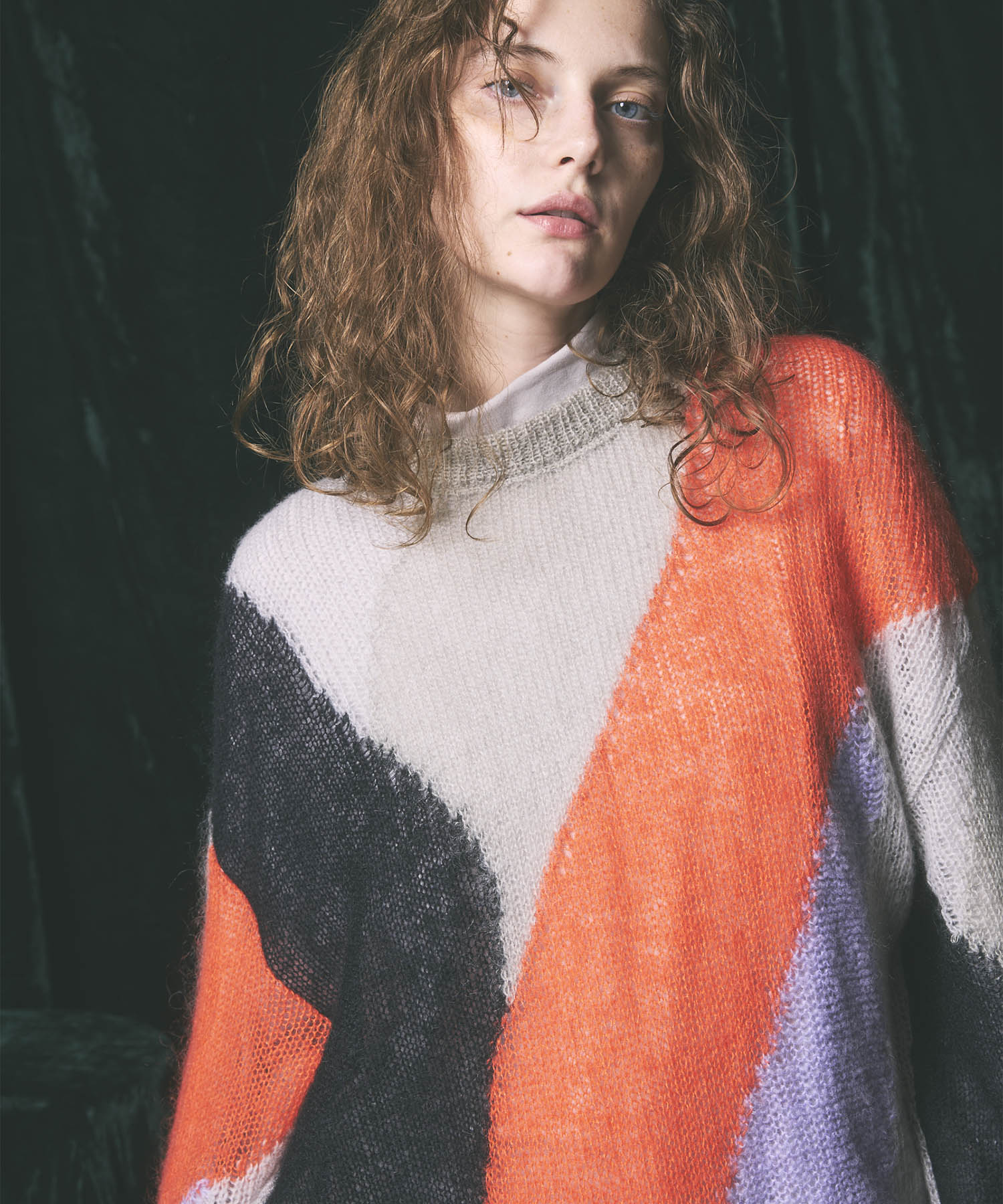 [24AW Pre-Order] Prime-Over Mohair Mixed Color Block Intarsia Knit Pullover