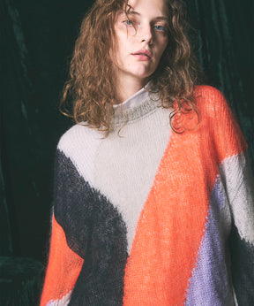 [24AW Pre-Order] Prime-Over Mohair Mixed Color Block Intarsia Knit Pullover