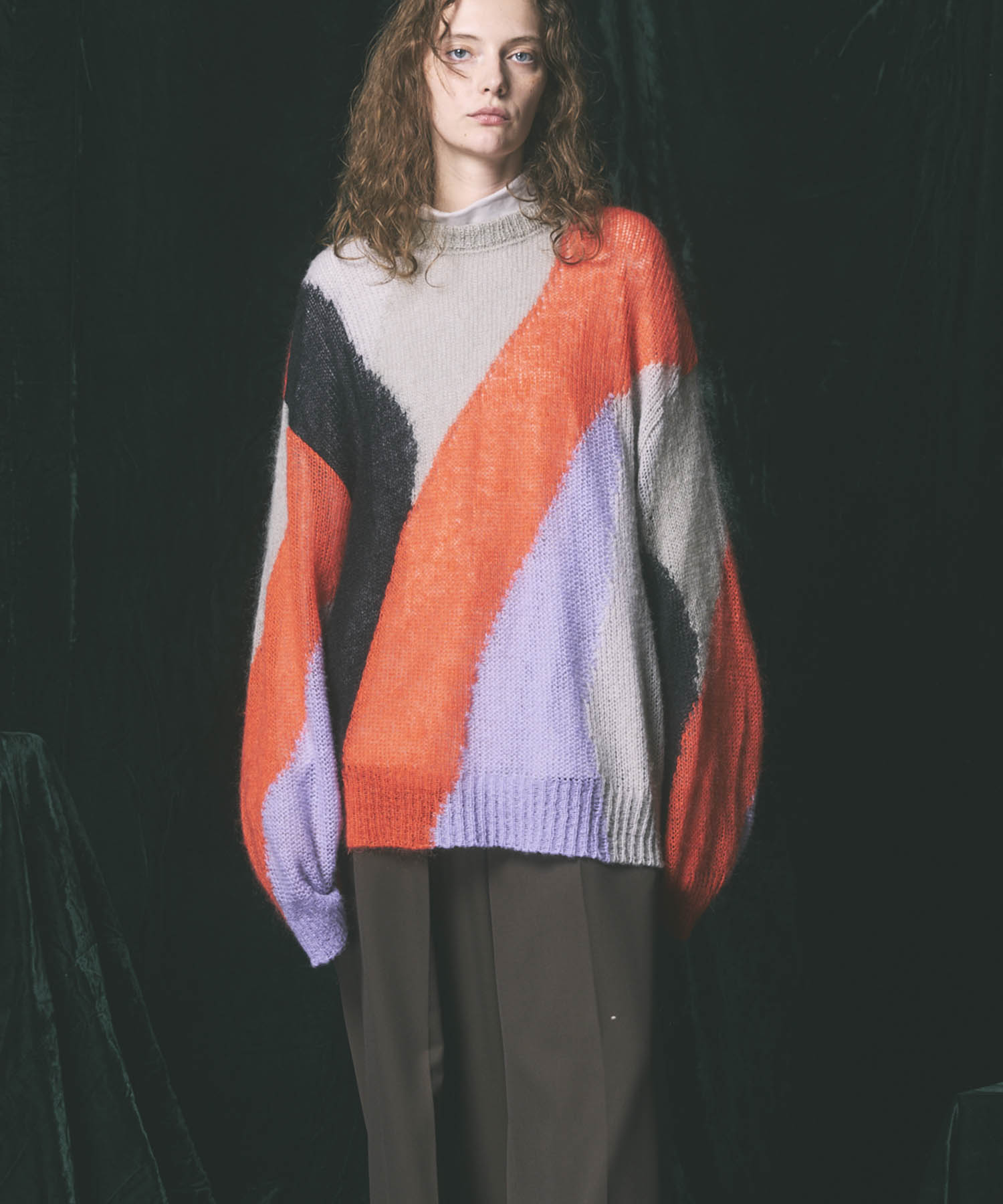 [24AW Pre-Order] Prime-Over Mohair Mixed Color Block Intarsia Knit Pullover