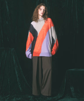 [24AW Pre-Order] Prime-Over Mohair Mixed Color Block Intarsia Knit Pullover