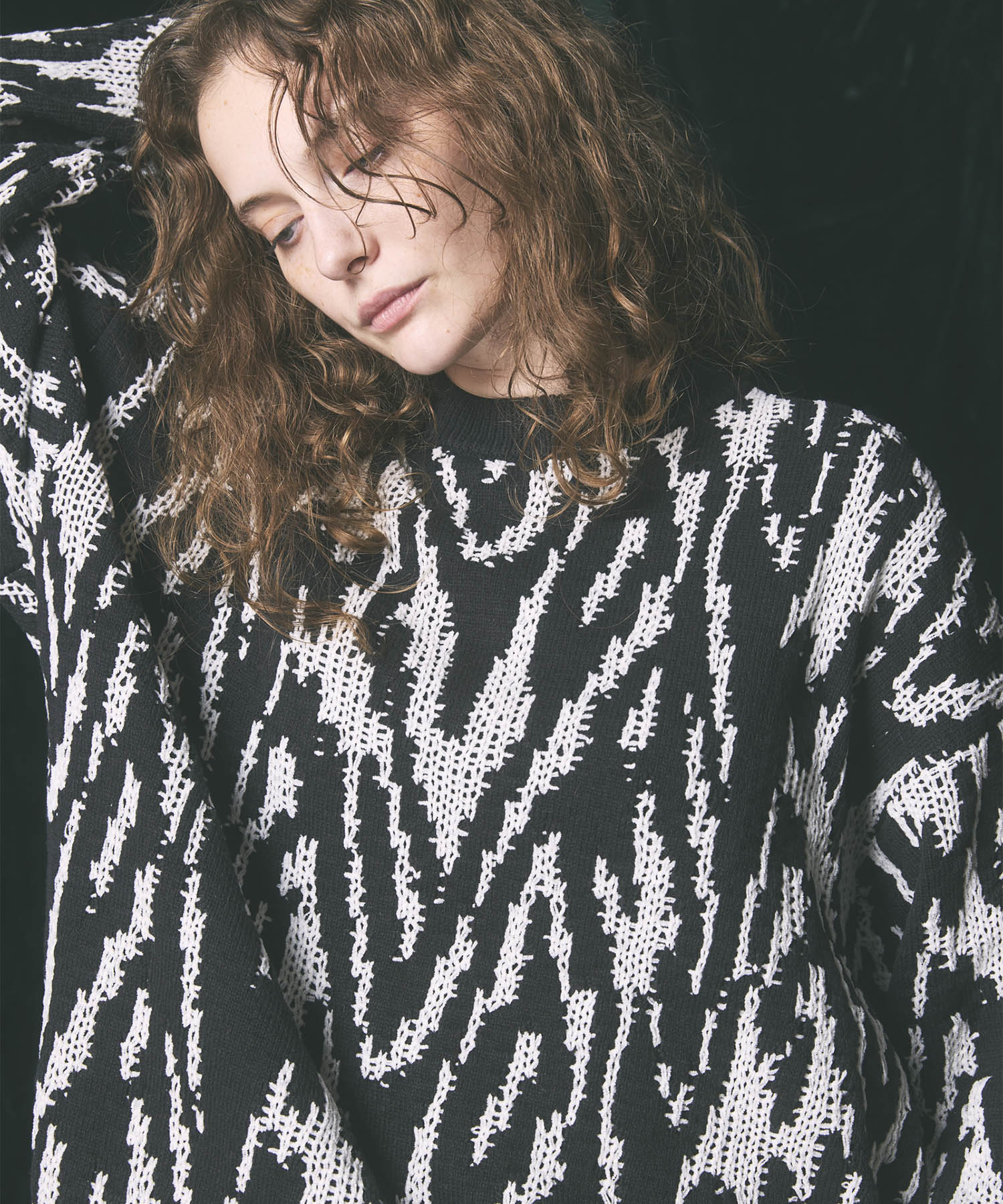 【24AW PRE-ORDER】Prime-Over Thunder Mesh Jacquard Crew Neck Knit Pullover