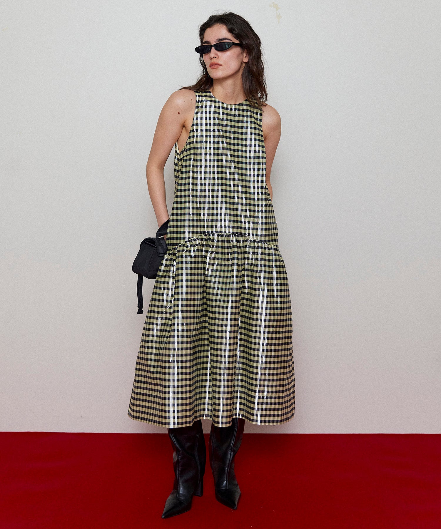 【GANNI】Shiny Check Jacquard Midi Dress