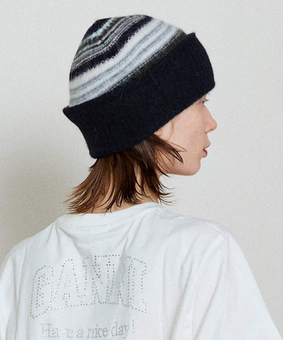 【GANNI】Striped Soft Wool Beanie