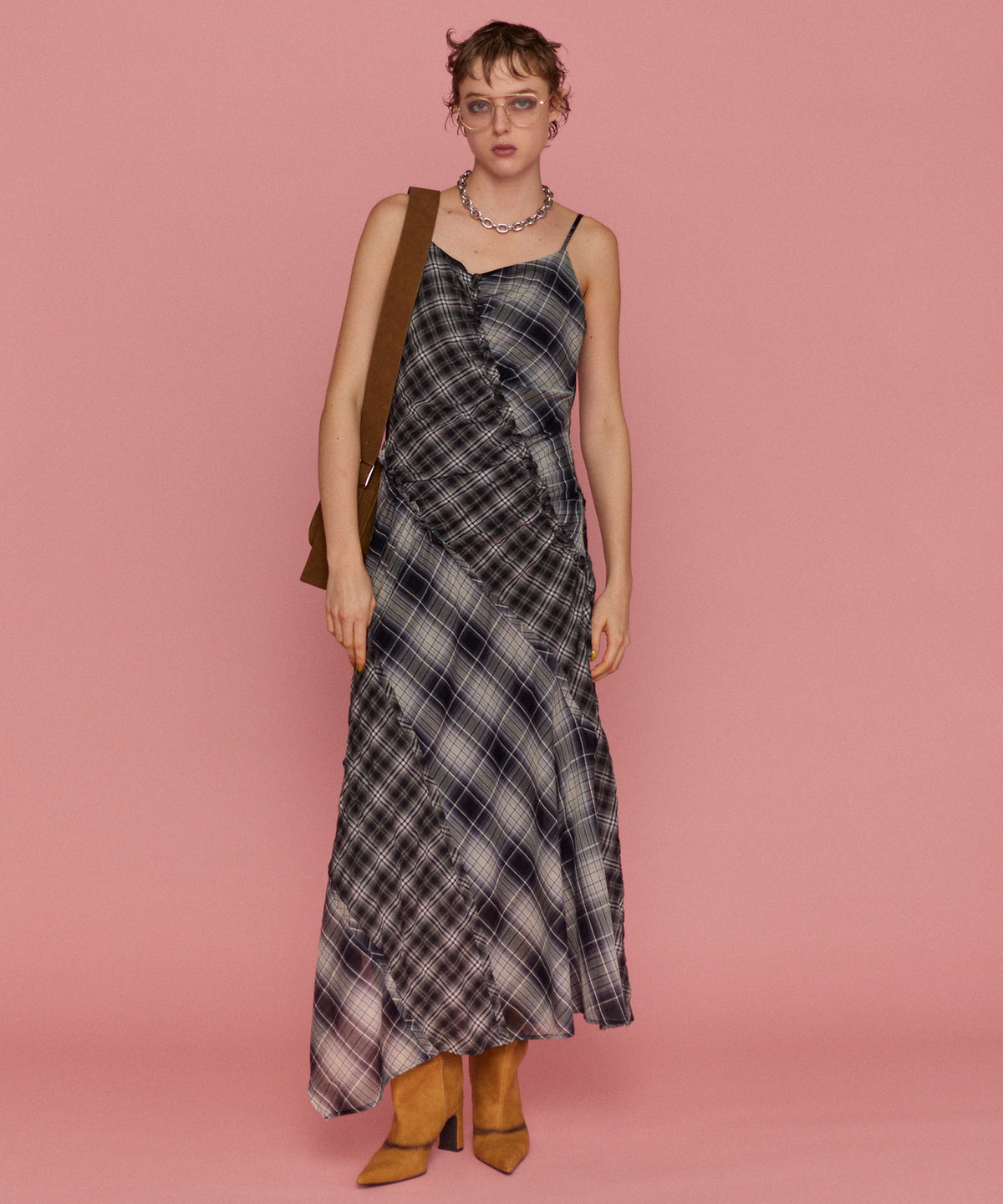 【25SPRING PRE-ORDER】Plaid Pattern Combination Frill Dress