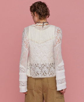 【25SPRING PRE-ORDER】Lace Fabric Docking Cardigan