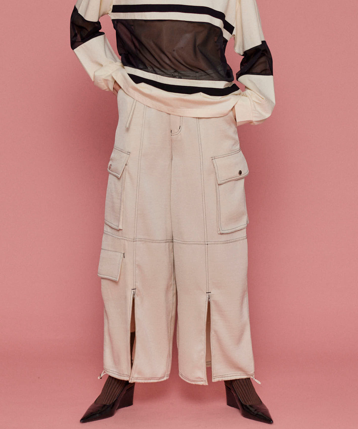 【25SPRING PRE-ORDER】Zip Design Satin Cargo Pants