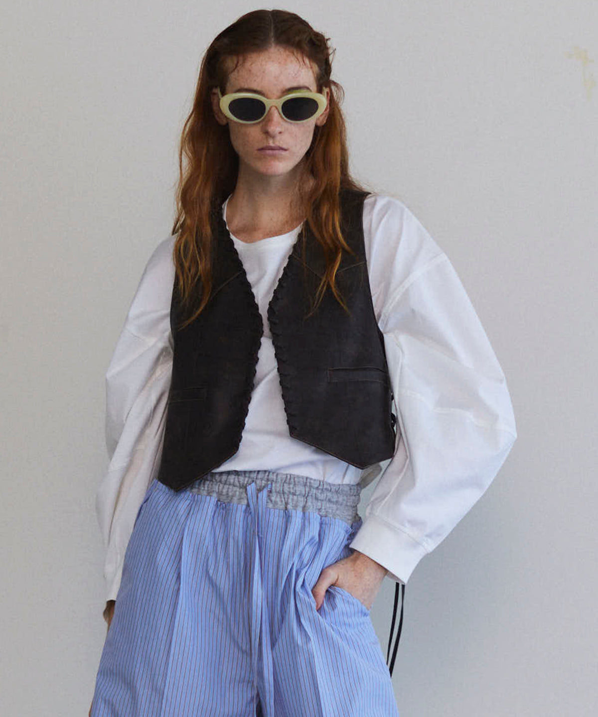 【SALE】Lace Up Short Length Vegan Leather Vest