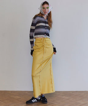 【25SPRING PRE-ORDER】Cotton Material Ribbed Maxi Skirt