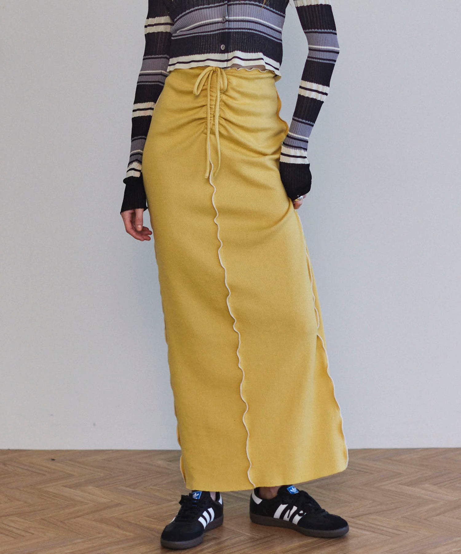 【25SPRING PRE-ORDER】Cotton Material Ribbed Maxi Skirt