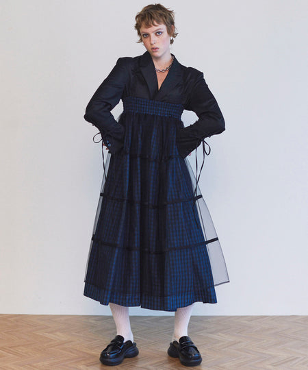 PRE-ORDER】2way Tulle Layered Plaid Pattern Volume Silhouette Skirt
