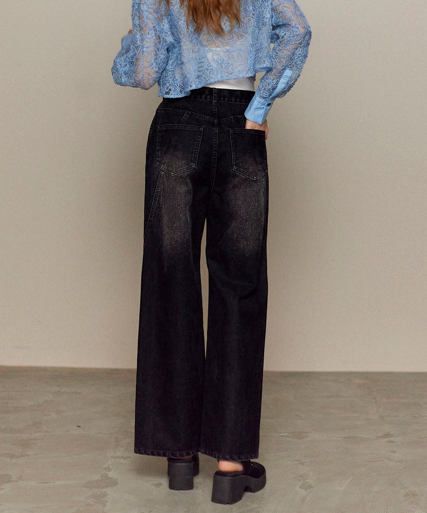 【25SPRING PRE-ORDER】Wide Straight Flocking Denim Pants