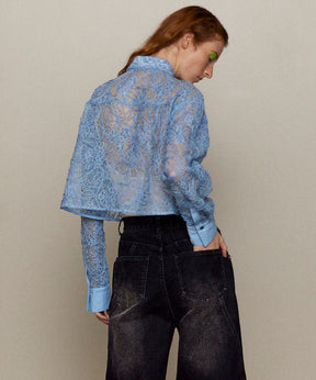 【25SPRING PRE-ORDER】Embroidery Lace Fabric Short Length Shirt