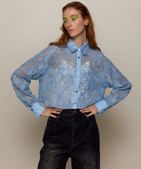 【25SPRING PRE-ORDER】Embroidery Lace Fabric Short Length Shirt