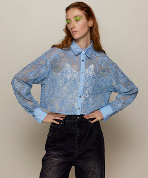 【25SPRING PRE-ORDER】Embroidery Lace Fabric Short Length Shirt