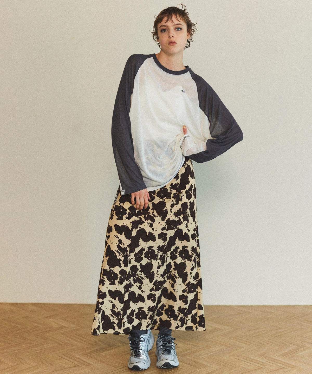 【25SPRING PRE-ORDER】COW Printed Maxi Skirt