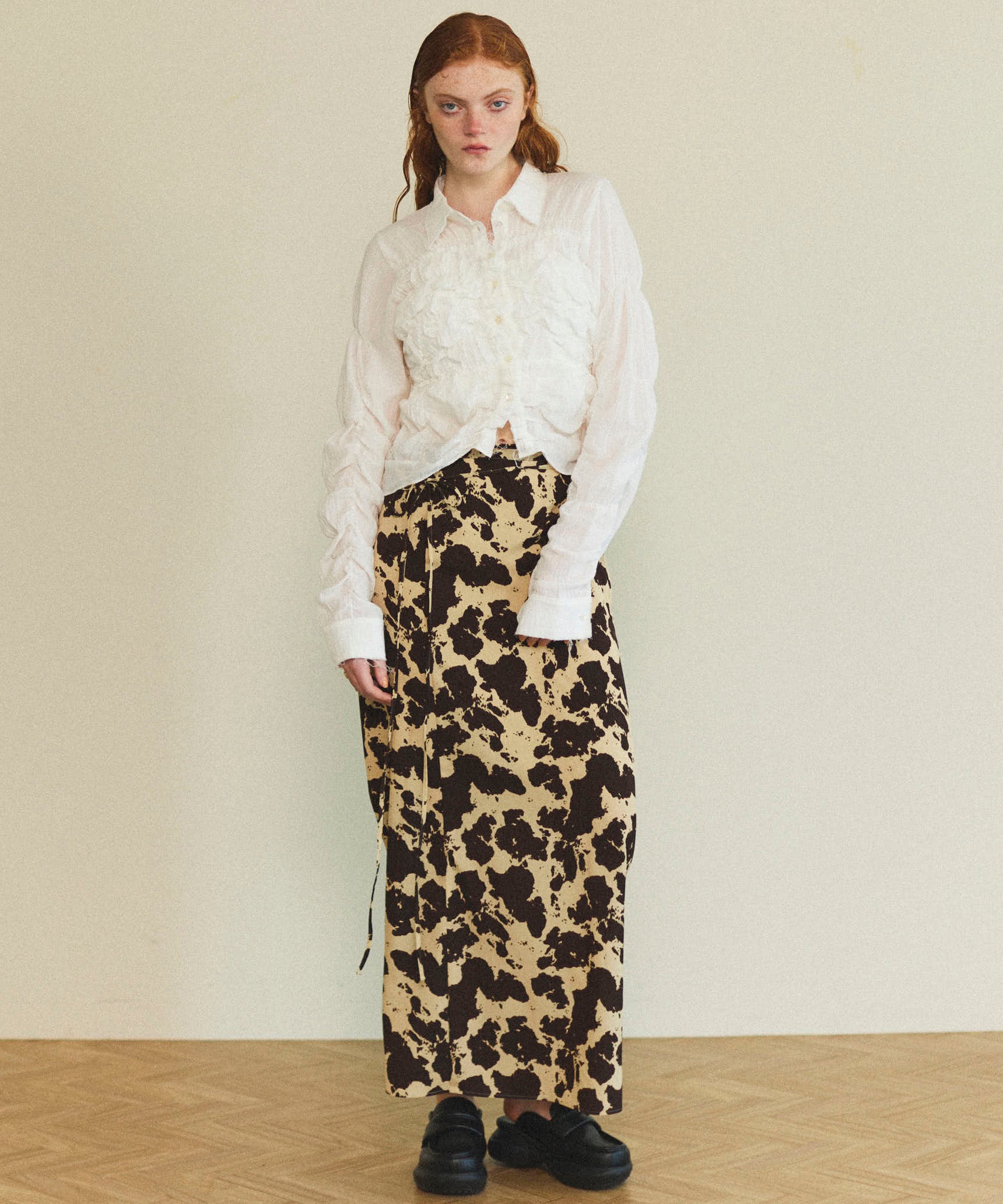 【25SPRING PRE-ORDER】COW Printed Maxi Skirt